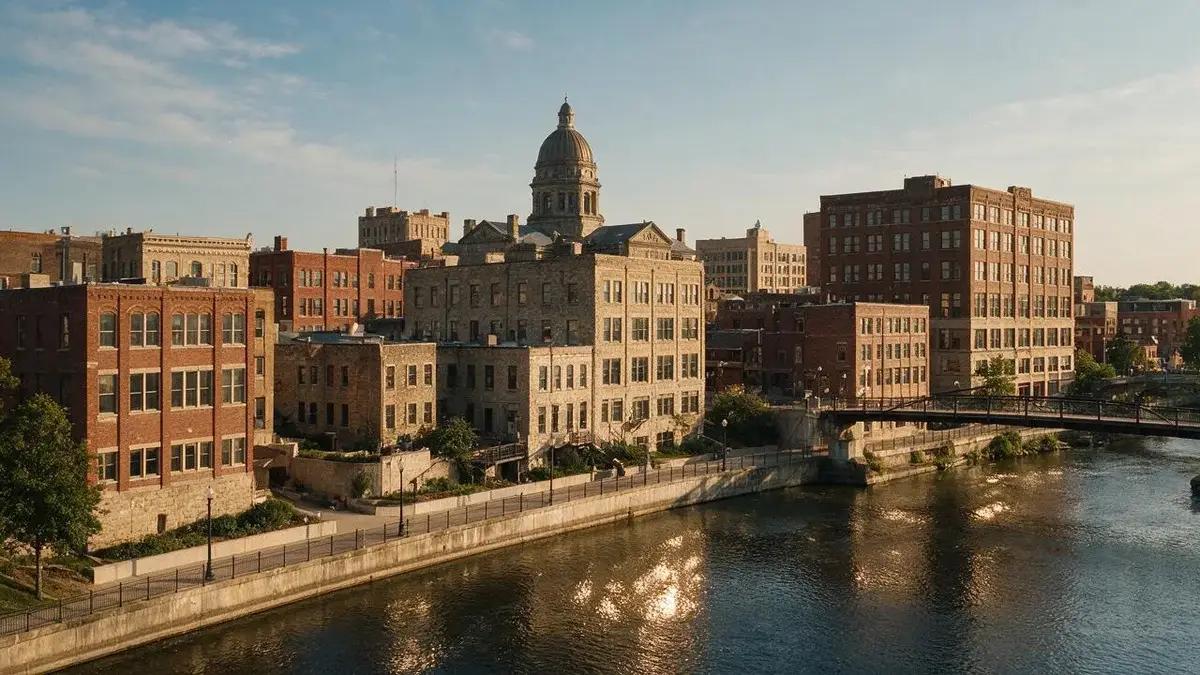 IT Support in Elgin, IL 1 Historic downtown Elgin, Illinois skyline along the Fox River