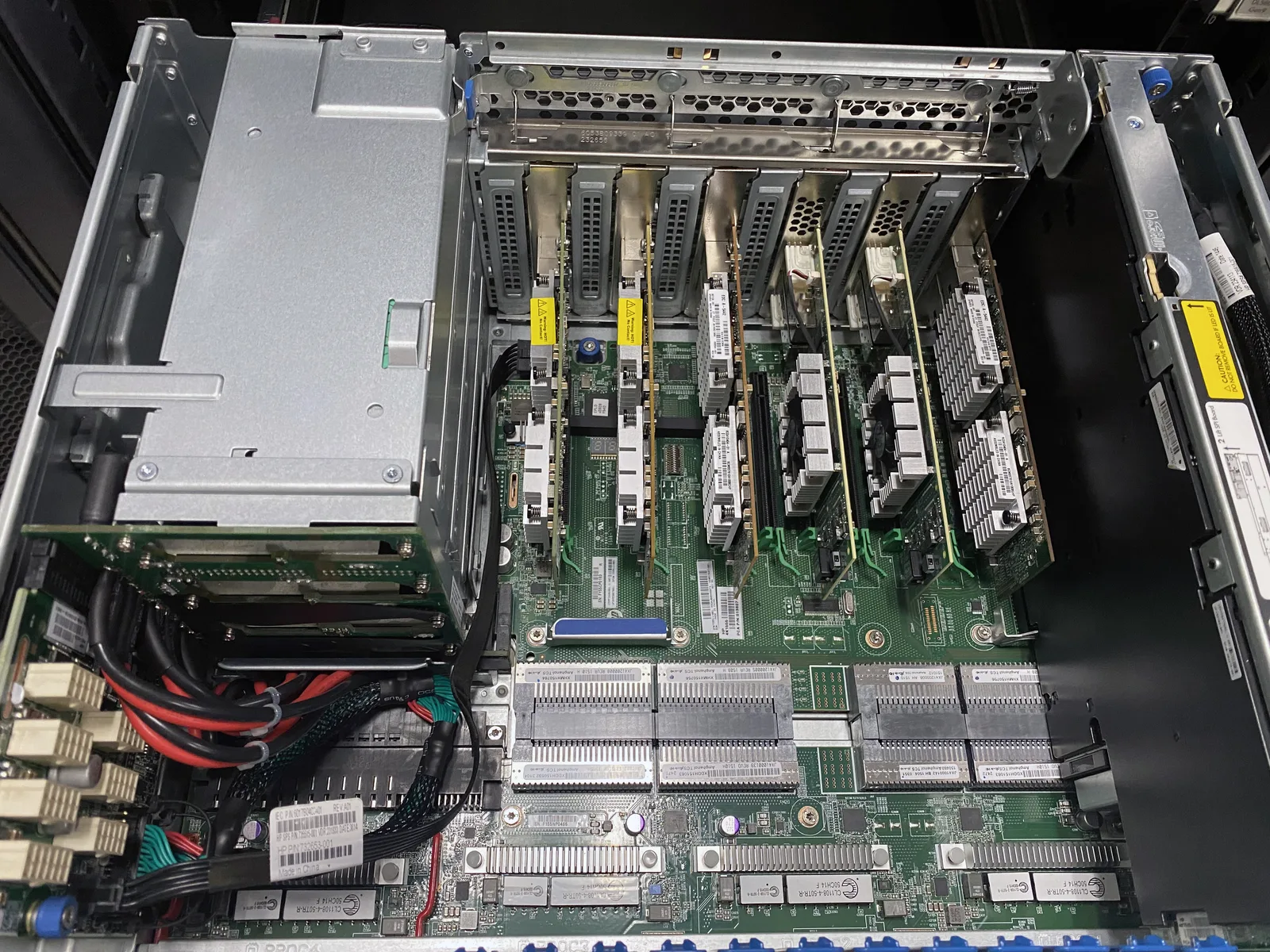 Home 20 Open HP ProLiant server chassis showing internal components serviced by BitNetica for a McHenry County business